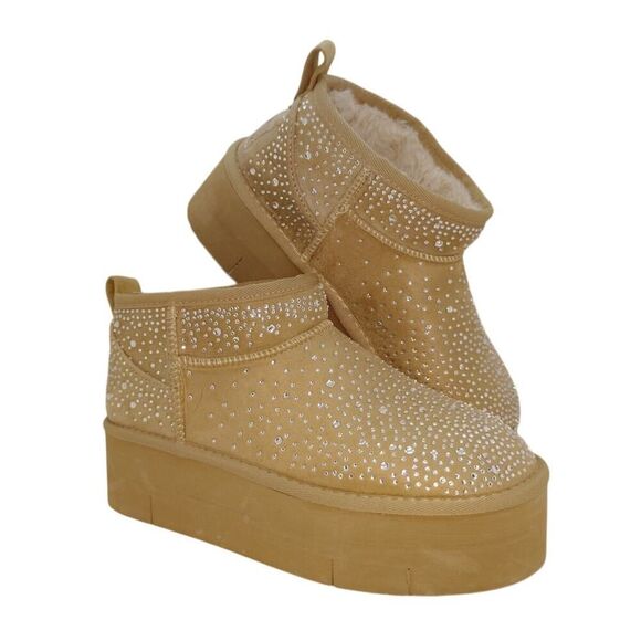 Rock & Candy Womens NEW w/Tags Platform Tan Embellished Ankle Booties - sz. 8 - Picture 1 of 6